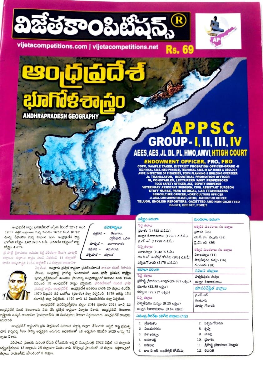 VIJETA COMPETITIONS ANDHRAPRADESH GEOGRAPHY COLOUR PRINT CHART TELUGU MEDIUM 2025