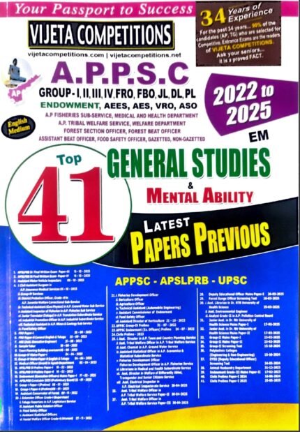 VIJETA COMPITITION APPSC  GENERALSTUDIES & MENTALABILITY TOP-41 LATEST PREVIOUSPAPERS 2022-2025 ENGLISH MEDIUM